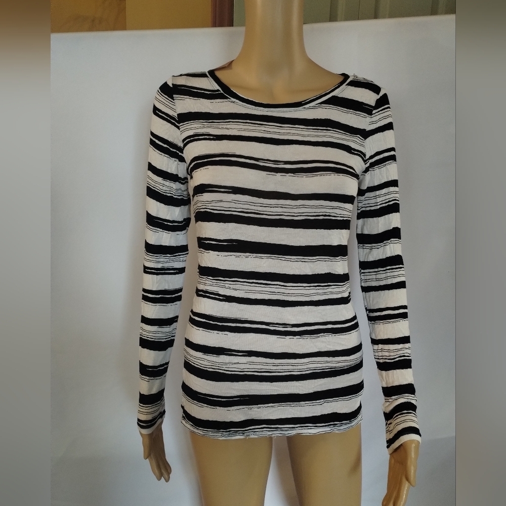 Philosophy Republic Clothing Striped Top Medium Black White Long Sleeve Stretch